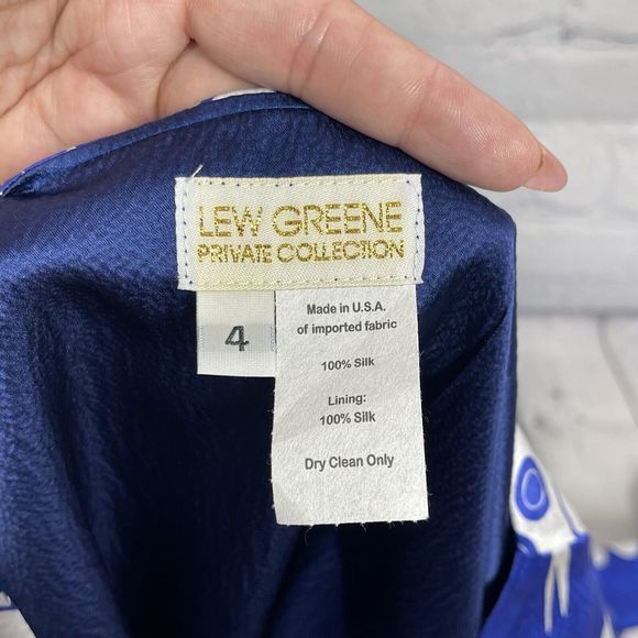 Dress Limited Collection 100% Silk Size 4 Mini Round Neck Geo Blue Flowy Soft - Picture 10 of 11